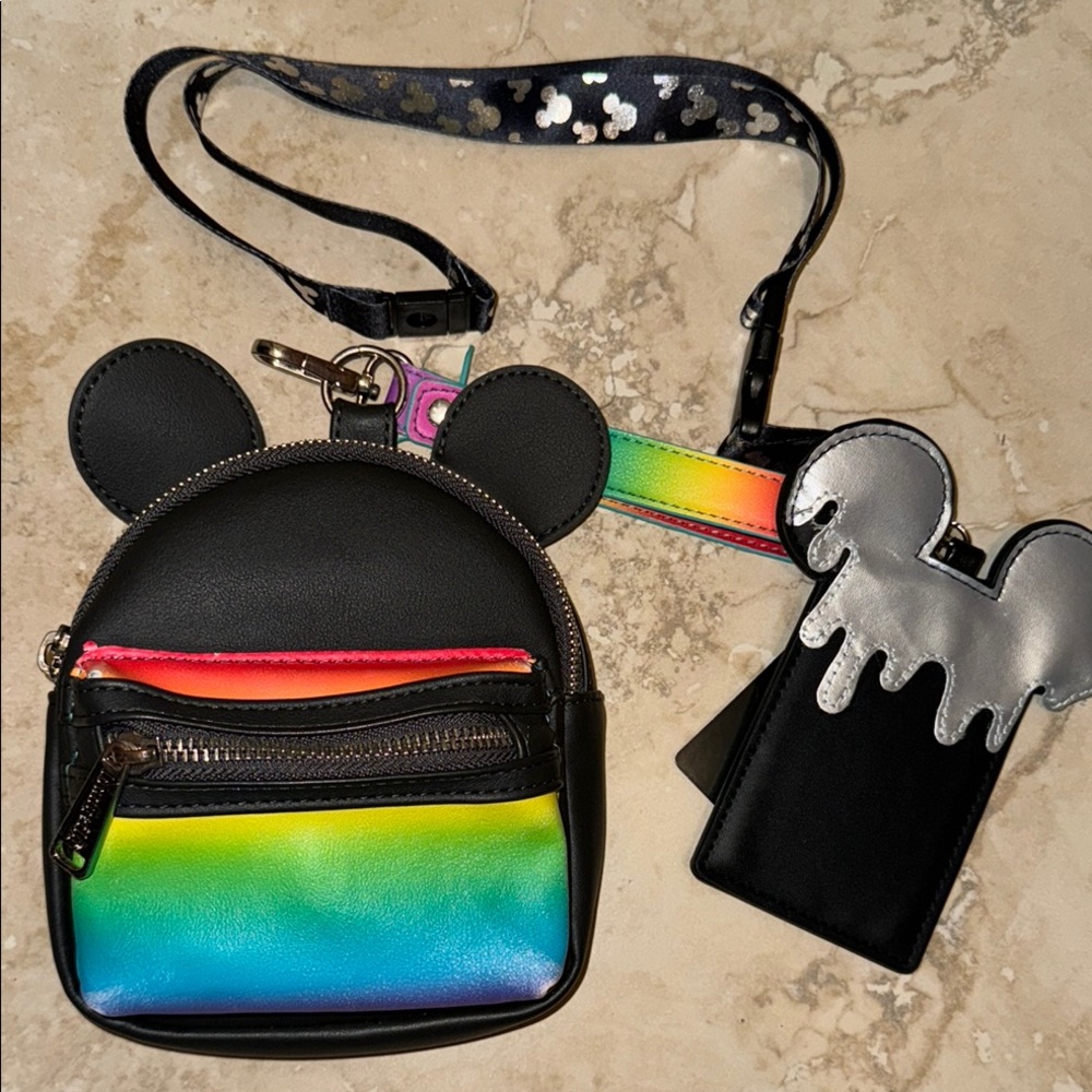 Loungefly Mini Pride Month Backpack and Disney 100 Lanyard
